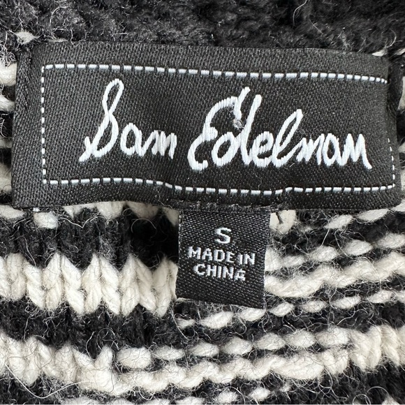 Sam Edelman cardigan Sweater size S Wool Alpaca Blend black & white pockets warm - Picture 3 of 11